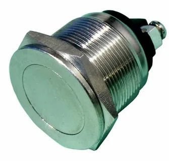 PBS28B-2 Metal Buton Düz SPST-NO  2A/250VAC  IP40  Ø19mm
