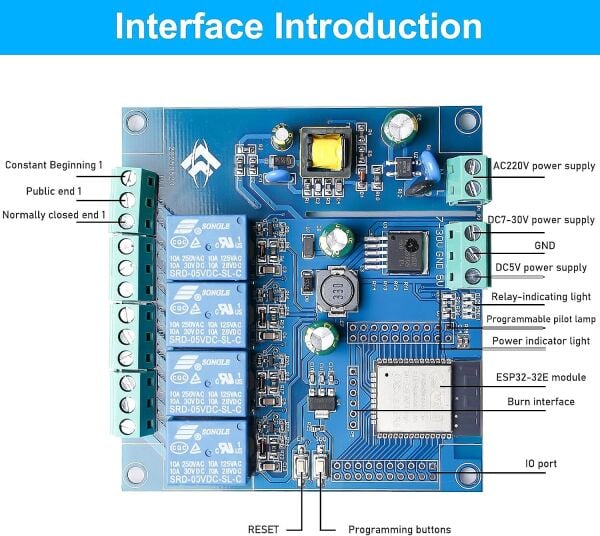 ESP32 WIFI Bluetooth AC 220V/DC 5-30V 4 KANAL Röle Kartı