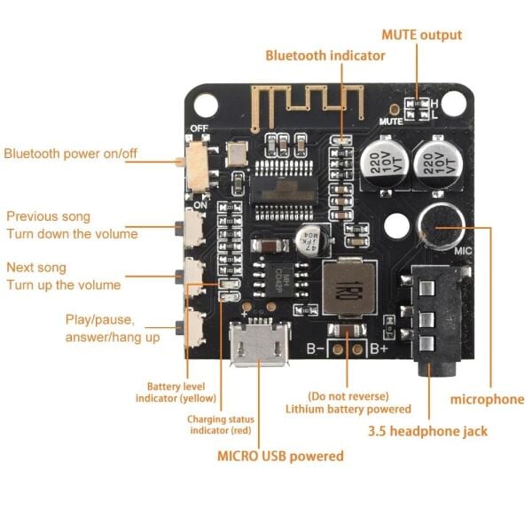 VHM-314 BT5.0 PRO Bluetooth Ses Alıcı Kartı MP3 Modülü (Mikrofonlu)